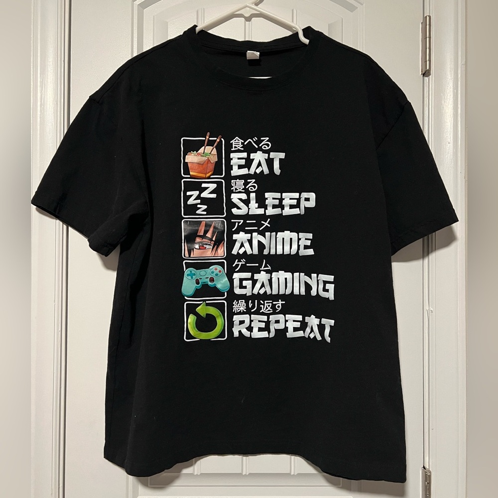 NWOT! Black Graphic T-Shirt with Anime and Gaming Design